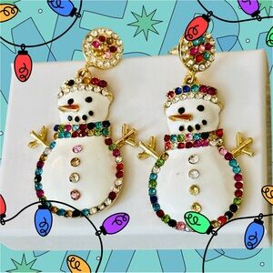Festive‎ Snowman Earrings with Colorful Rhinestones